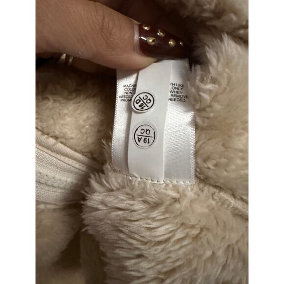 Express Sherpa Teddy Zip Jacket Beige Faux Fur Fleece Coat XL NWT Minimalist - Picture 5 of 6